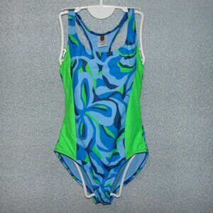 Spyder Blue Green Swirl Swimsuit Leotard XL